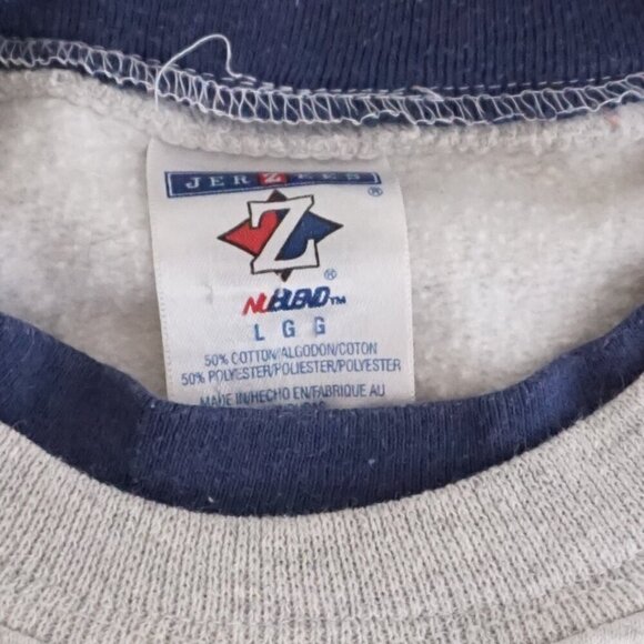 Vintage '90s Jerzees Grandmacore Embroidered Kids Gray Cotton Crewneck Sweater L - Picture 4 of 10